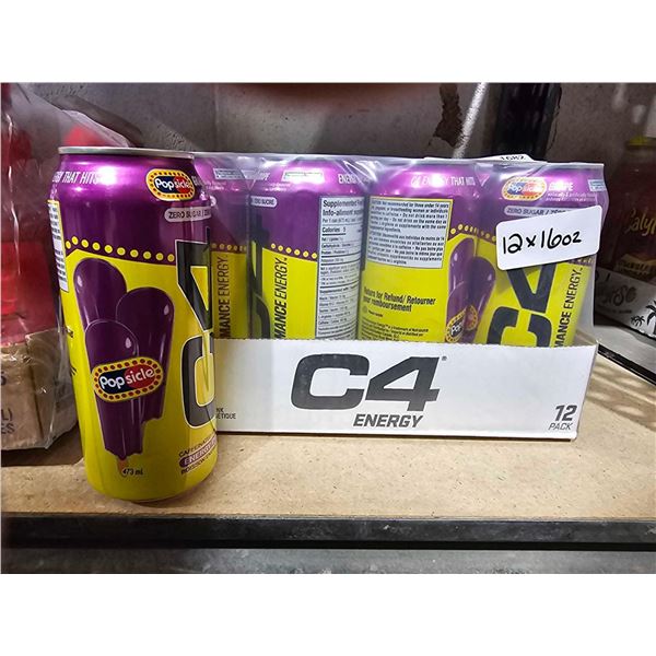 C4 Energy Drink X Grape Popsicle, Carbonated Sugar Free Pre Workout Performance 12x16oz