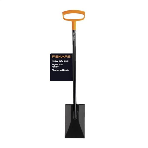 Fiskars Steel Square Garden Spade Shovel with Ergonomic D-Handle, Flat Edge Garden Tool for Digging,