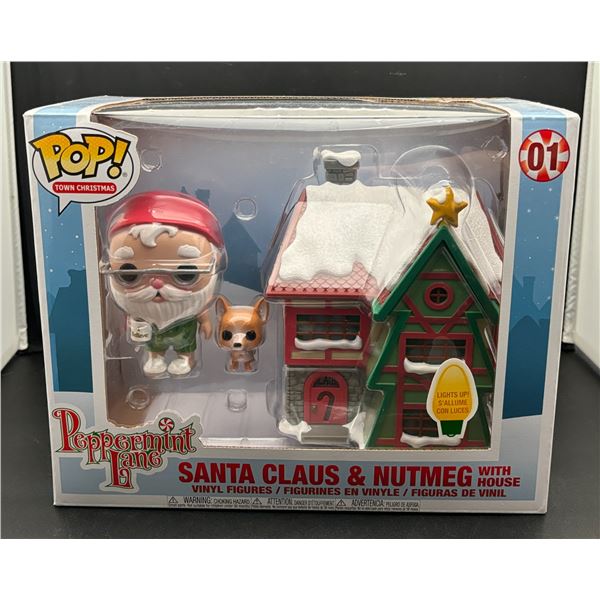 New Funko Pop Peppermint Lane Santa Claus & Nutmeg With House (Lights Up)