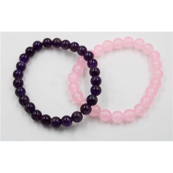 #146-NATURAL PINK ROSE QZ & AMETHYST BRACELET