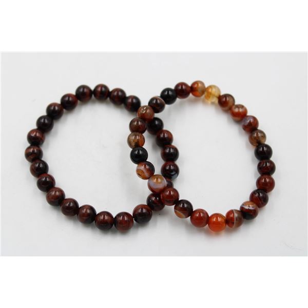 #150-NATURAL RED TIGER EYE & BROWN AGATE BRACELET