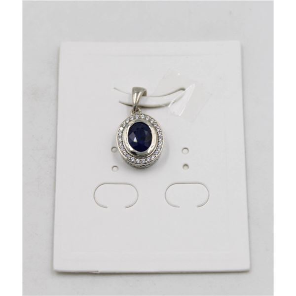 #86-HEATED BLUE SAPPHIRE & CZ PENDANT
