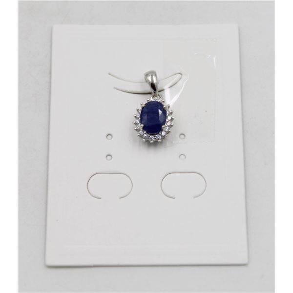 #80-HEATED BLUE SAPPHIRE & CZ PENDANT