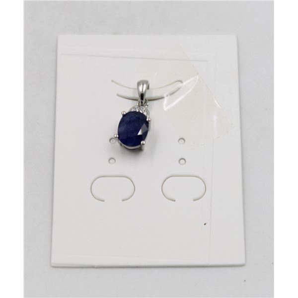 #79-HEATED BLUE SAPPHIRE & CZ PENDANT
