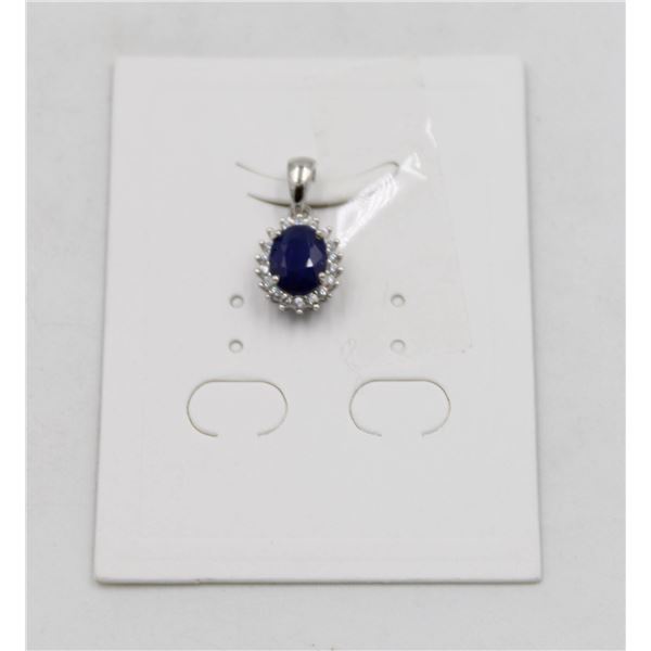 #83-HEATED BLUE SAPPHIRE & CZ PENDANT