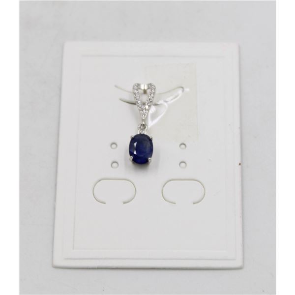 #76-HEATED BLUE SAPPHIRE & CZ PENDANT