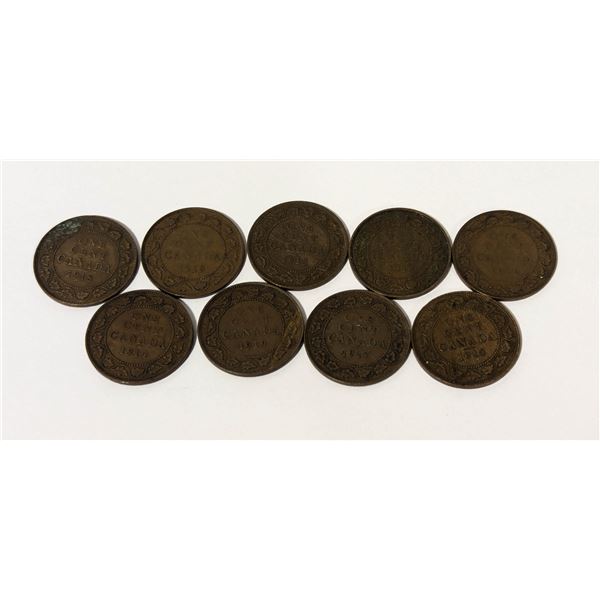 x9 VARIOUS DATES & GRADES CANADA LARGE 1c COINS