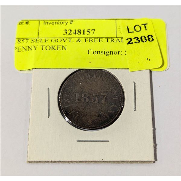 1857 SELF GOVT. & FREE TRADE PEI PENNY TOKEN