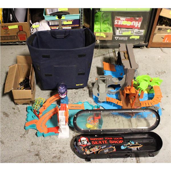 TOTE OF ASSORTED MATCHBOX SETS AND TECH DECKS