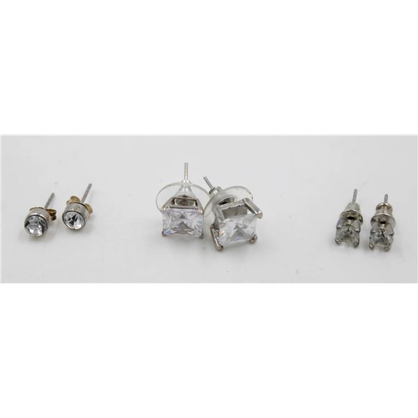 3 PAIRS SOLITAIRE EARRINGS TOGETHER-ESTATE
