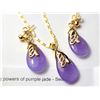 Image 2 : 20)  SET OF NATURAL PURPLE JADE AND GOLD TONE DROP