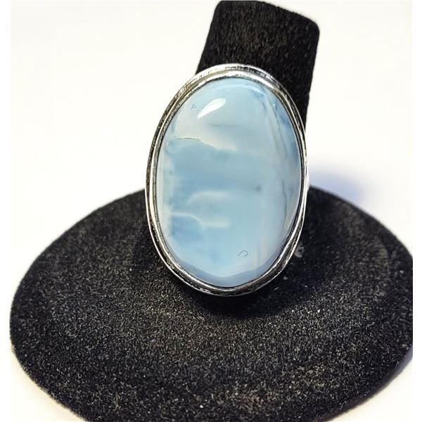 21)  NATURAL OWYHEE BLUE OPAL SIZE 7.25 RING, STAM