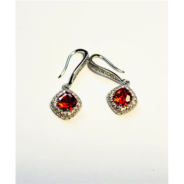 25)  HALO SET CLEAR AND ORANGE CZ DROP EARRINGS.
