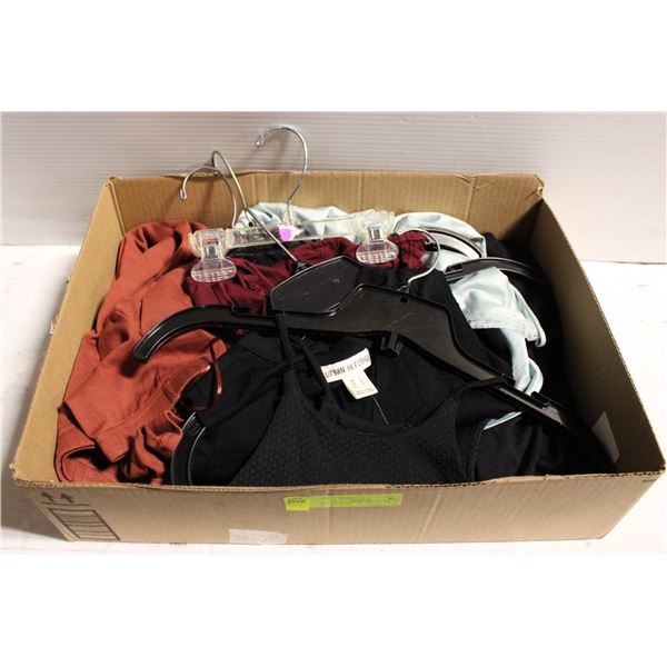 BOX OF ASSORTED NEW WOMENS CLOTHES SM