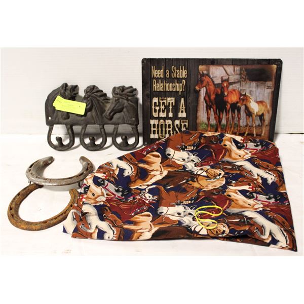 CAST IRON HORSES, HORSE MATERIAL, HORSESHOES,