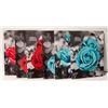 Image 1 : 6 PICTURES 3-TEAL ROSES / 3-RED ROSES 12X6"