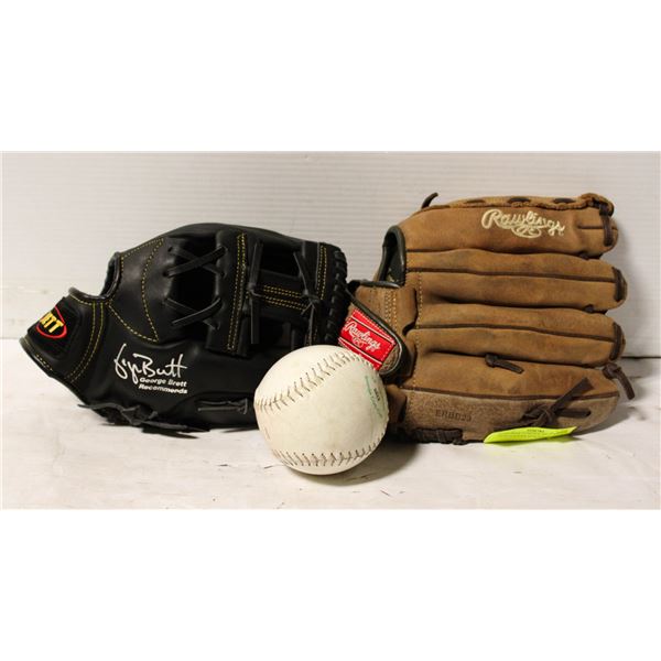 RAWLINGS 12 INCH & BRETT 11.5 INCH LEATHER BASEBAL