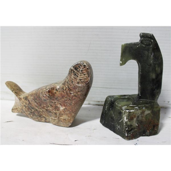 2 VINTAGE ESTATE SOAPSTONE CARVINGS