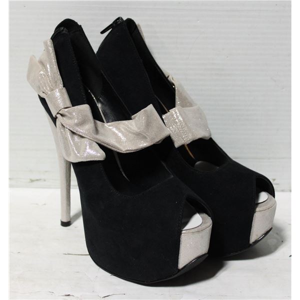 NEW LADIES BLACK SUEDE OPEN TOED PLATFORM PUMP