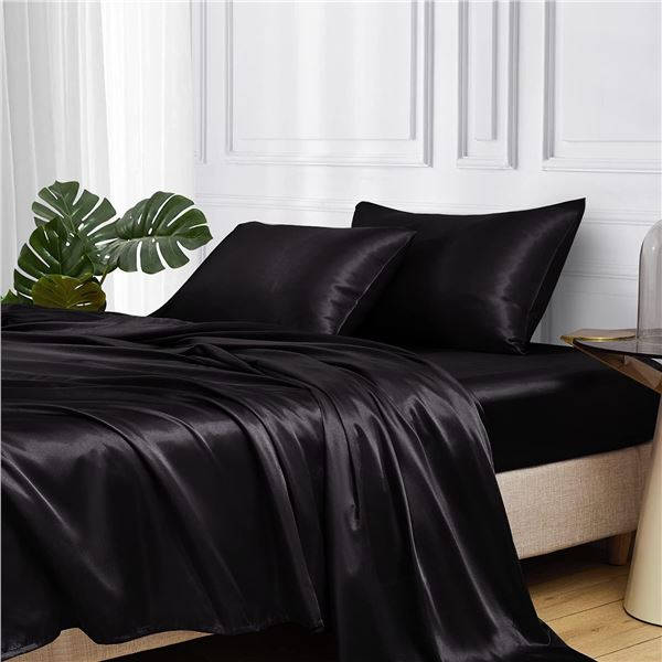 NEW BLACK SATIN BED SHEET SET FULL