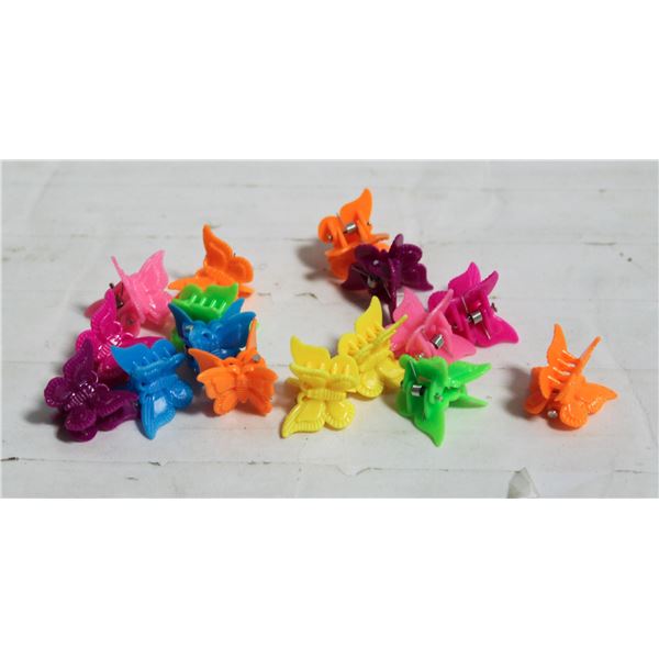 16 NEW REPACKED 1" X 1" BUTTERFLY HAIR CLIPS