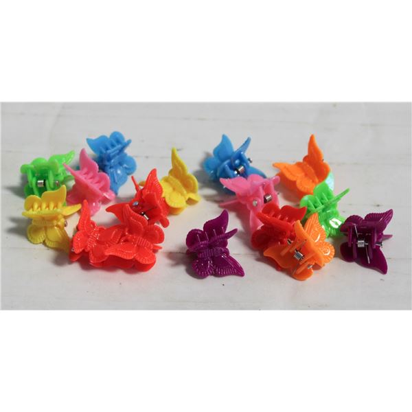 16 NEW REPACKED 1" X 1" BUTTERFLY HAIR CLIPS