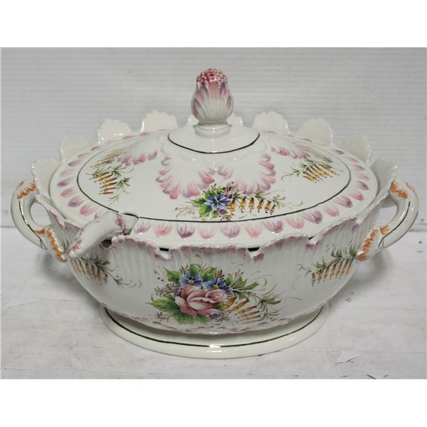 VINTAGE ITALIAN MAJOLICA PINK ROSE SCALLOPED
