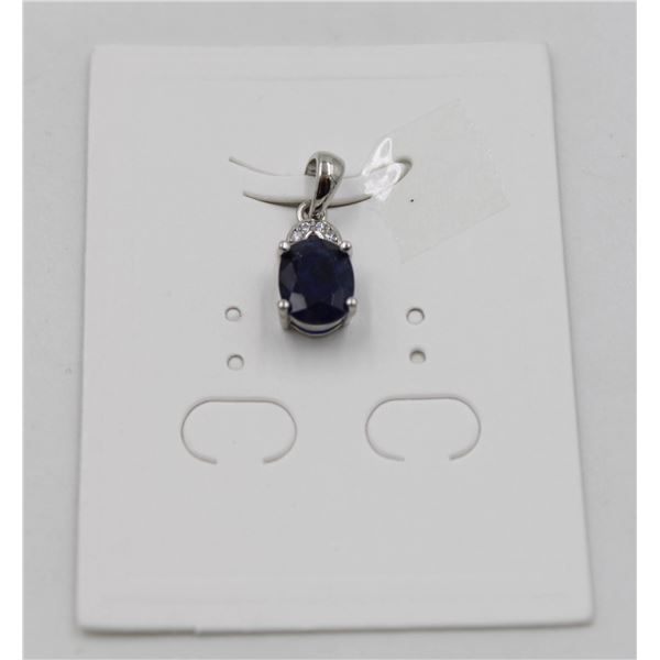 #78-HEATED BLUE SAPPHIRE & CZ PENDANT