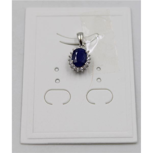 #82-HEATED BLUE SAPPHIRE & CZ PENDANT