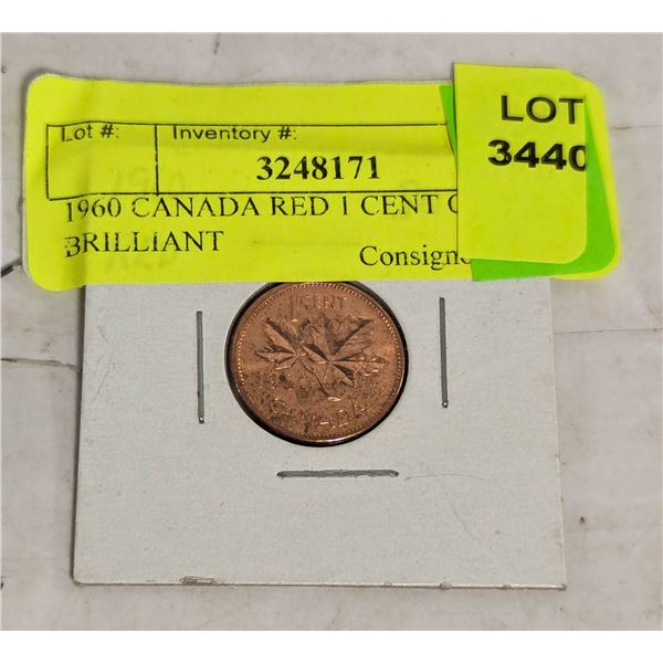1960 CANADA RED 1 CENT COIN, BRILLIANT