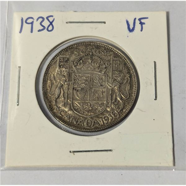 1938 SILVER KEY DATE CANADA 50 CENTS COIN