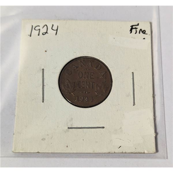 1924 KEY DATE CANADA SMALL 1 CENT COIN, FINE