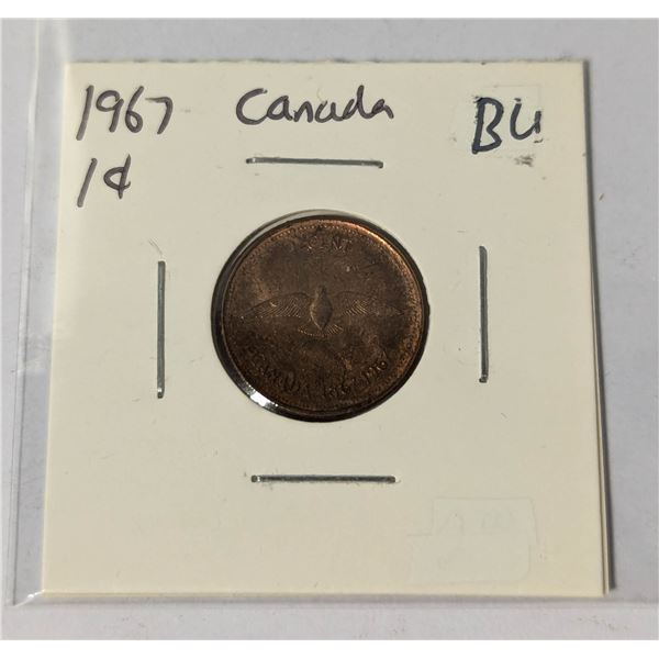1867-1967 CANADA CENTENNIAL 1 CENT DOVE COIN