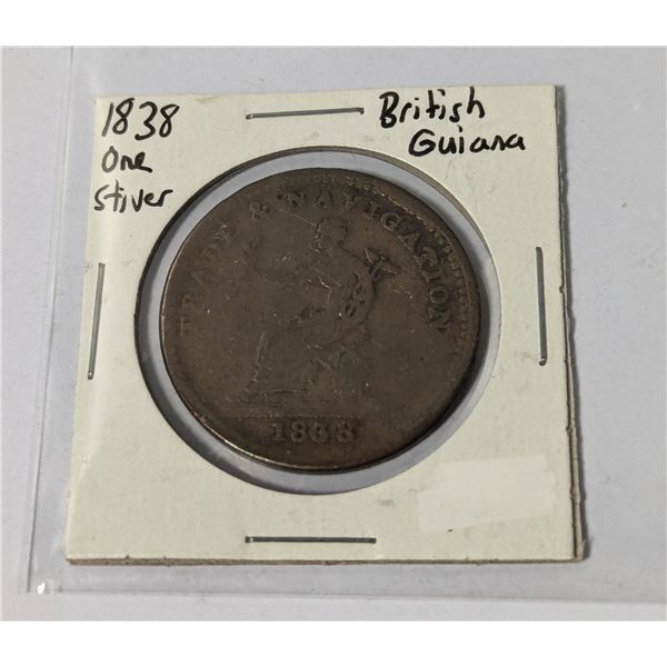 1838 BRITISH GUIANA ONE STIVER COIN