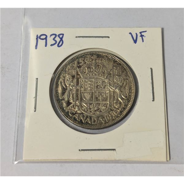1938 SILVER KEY DATE CANADA 50 CENTS COIN