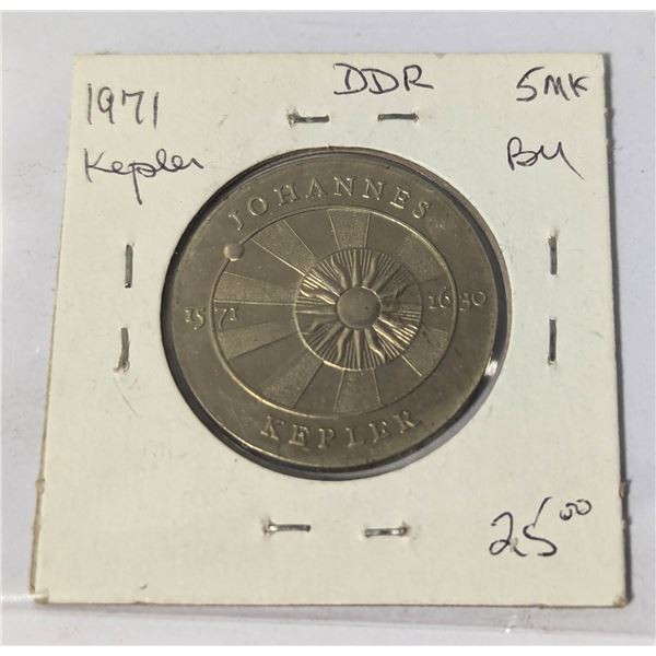 1971 GERMANY DDR 5 MARKS COIN, BU