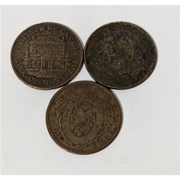 x3 1841/44 BANK OF MONTREAL 1/2 PENNY BANK TOKENS