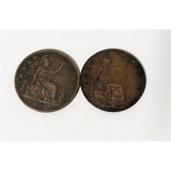 1862/1922 GREAT BRITAIN LOT OF 2 KALF PENNY COINS