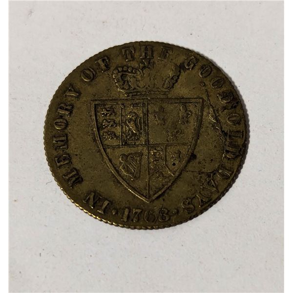 1768 GB BRASS GEO III SPADE GUINEA GAMING TOKEN
