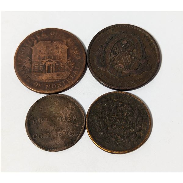 x4 1837/42 OLD 1 PENNY & HALF PENNY CANADA TOKENS
