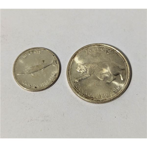 1867-1967 SILVER CANADA CENTENNIAL 25c & 10c