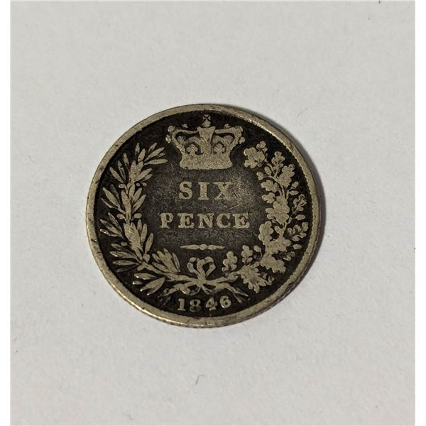 1846 SILVER GREAT BRITAIN SIX PENCE COIN