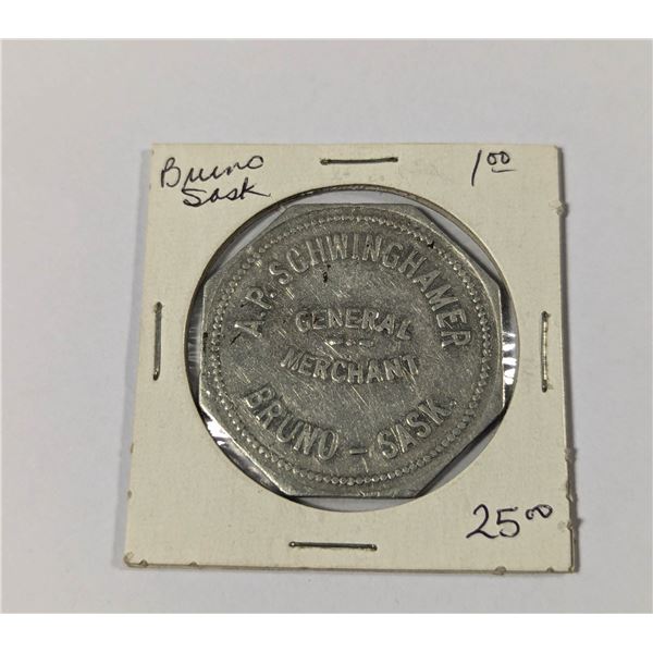 GOOD FOR $1 IN TRADE GEN. MERCH. BRUNA SASK. TOKEN