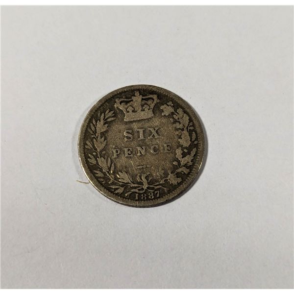 1887 SILVER GREAT BRITAIN 6 PENCE COIN