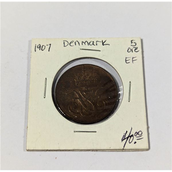 1907 DENMARK 5 ORE COIN