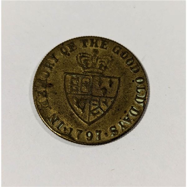 1797 GB BRASS GEO III SPADE GUINEA GAMING TOKEN