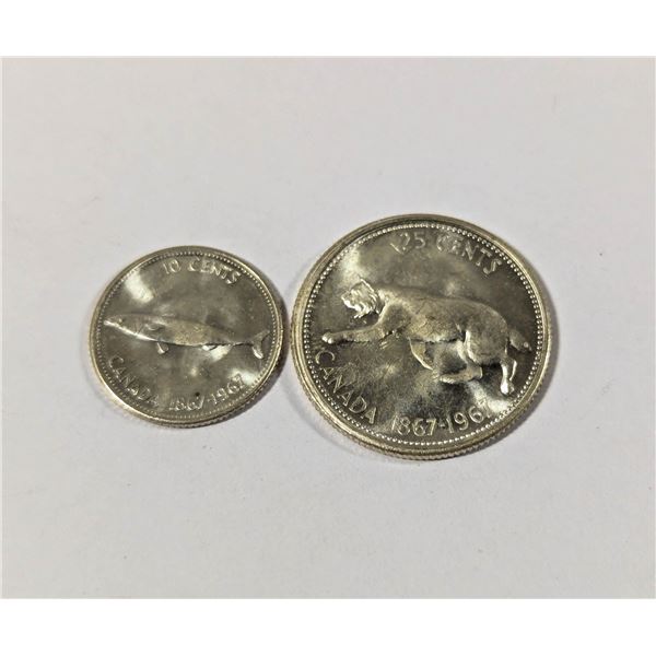 1867-1967 SILVER CANADA CENTENNIAL 25c & 10c