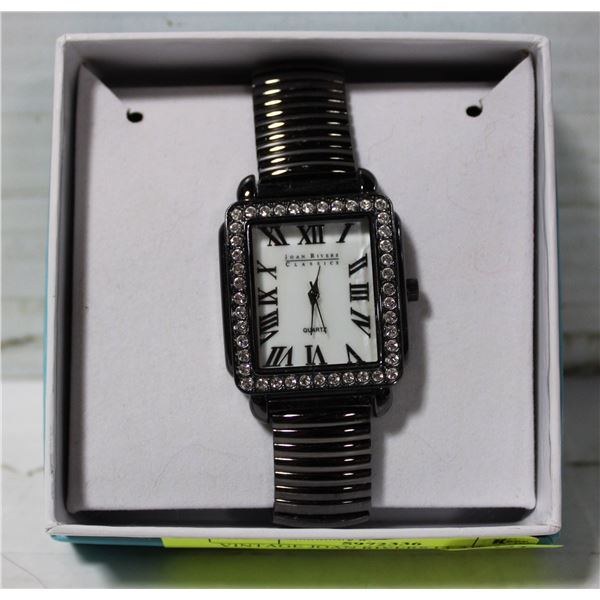 VINTAGE JOAN RIVERS ELASTIC METAL WRIST WATCH,