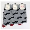 Image 1 : THREE NEW PAIRS OF MUSTACHE THEME MENS CREW SOCKS
