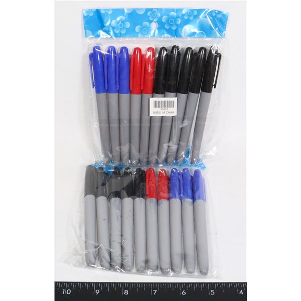 2 NEW PACKS OF PERMANENT MARKERS. BLACK, BLUE AND